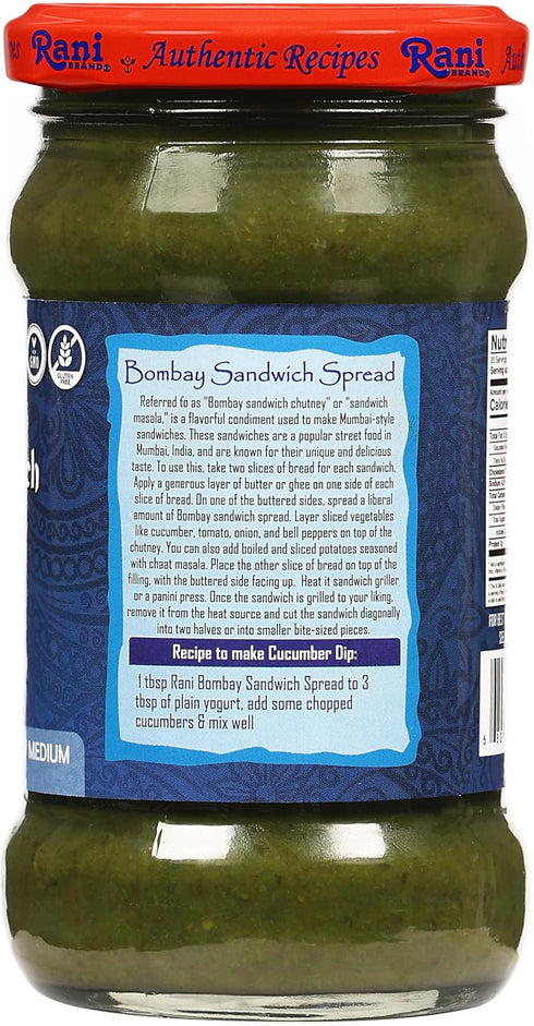 10.5oz (300g) Rani Bombay Sandwich Spread, Mild (Mint & Coriander) Glass Jar, Ready to Eat ~ Vegan | Gluten Free |