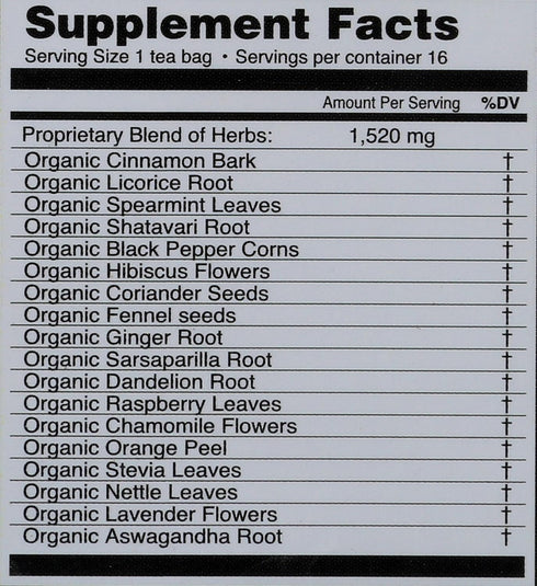 Herbal Cup Ayurveda Women's Tea, Organic Harmony & Balance, No Caffeine, 16 Count, Pack of 1