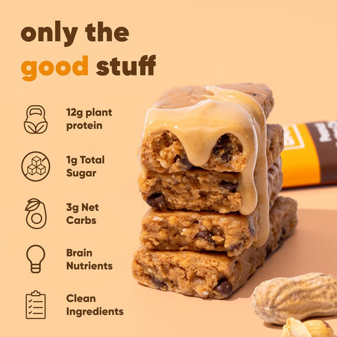 12 Count IQBAR Clean Plant Protein Bars - Peanut Butter Chip - - Keto, Vegan, High Fiber, Gluten and Dairy Free, Low