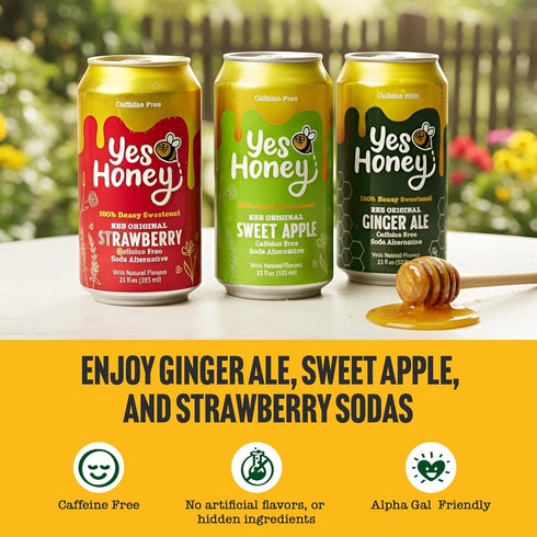 Pack, 5 11oz 100% Yes Honey Sparkling Tea & Soda Variety Flavors, Cans, Honey-Sweetened, Functional Teas