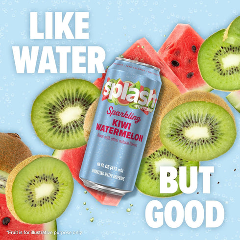 12-Pack, 16 Oz SPLASH REFRESHER Sparkling Water, Kiwi Watermelon - Fl Cans - Flavored Carbonated Seltzer Water