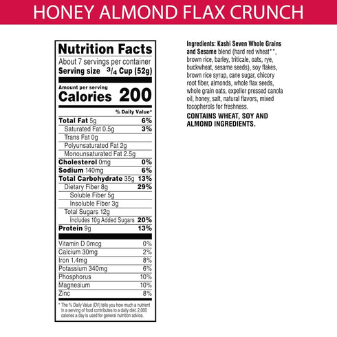 Kellogg's (4 Kashi GO Breakfast Cereal, Family Breakfast, Fiber Cereal, Honey Almond Flax Crunch Boxes)