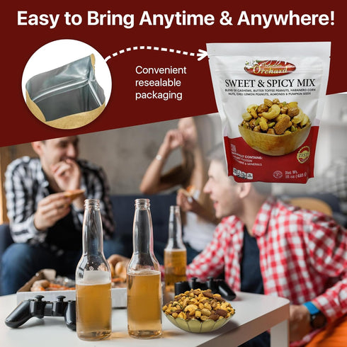 Packed MIXED NUTS Sweet & Spicy Nut Mix - Salted Cashews Butter Toffee Peanuts Habanero Corn Nuts Chili Lemon Peanuts
