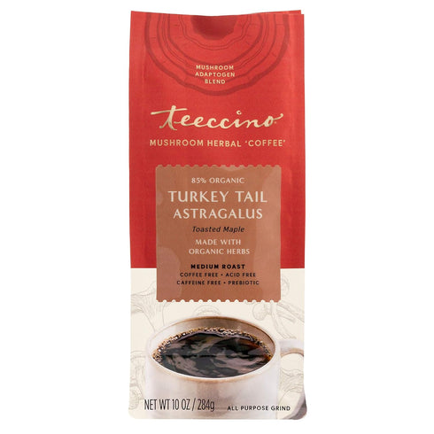 10 Oz Teeccino Turkey Tail Astragalus Coffee Alternative - Toasted Maple - Adaptogenic Herbal Mushroom Coffee, Medium