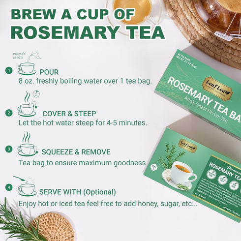 40 100% LeafLea Premium Rosemary Tea Bags from Natural Rosemary Leaves, Herbal Tea for Gentle Digestive Comfort, Te De