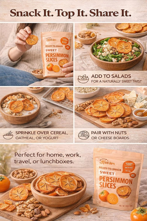 Persimmon Vitamin-Packed 16 Whitney Jordan Naturals, Sweet Air-Dried Slices - Ready to Snack, No Added Sugar, Non-GMO