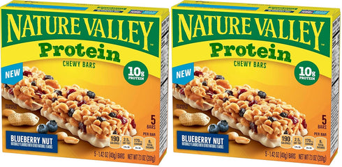 Nature Valley Protein Granola Bars, Blueberry Nut, Chewy Snack Bars, 5 Bars,