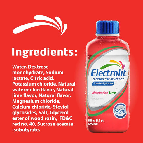 21 Oz (Pack 12) Electrolit, Electrolyte Beverage, Watermelon-Lime, Fl bottle