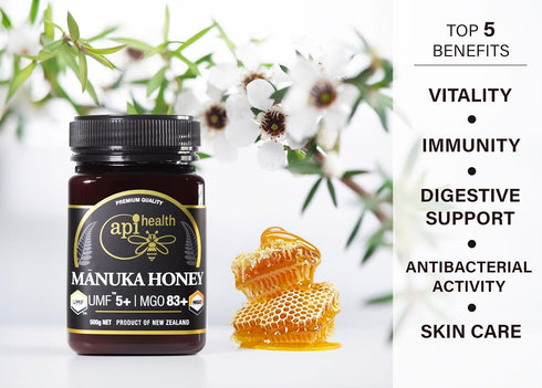 API Health 5+ 83+) 1.1 lb (500g) Manuka Honey UMF (MGO Pure New Zealand Honey