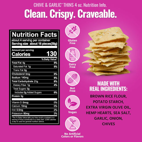 (Pack 6), 4 oz Every Body Eat Gluten Free Crackers, Chive & Garlic Plant Based Snacks, Vegan Garlic Snack Crackers