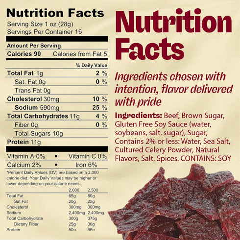 Scotty's Country 16 oz Hand-Trimmed Scottys Smokehouse King Slab - Teriyaki, Beef Jerky, Large Bulk Beef Jerky Bag