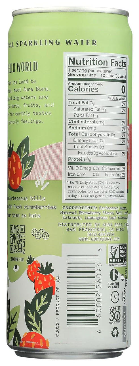 12 Aura Bora Herbal Sparkling Water Basil Berry, Ounce