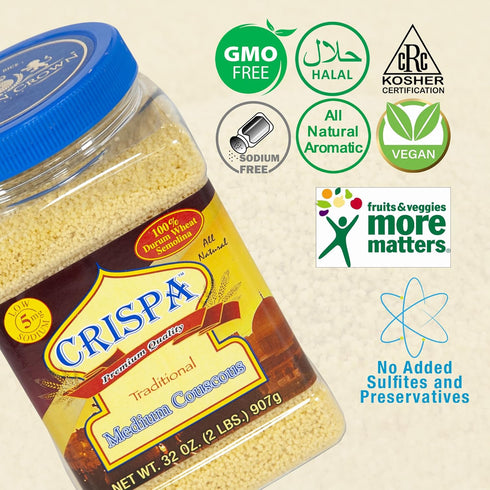 32 oz (2Lb), Crispa Couscous Premium Traditional and Medium Nutritious Grain - Ideal for Healthy Meals, Mediterranean