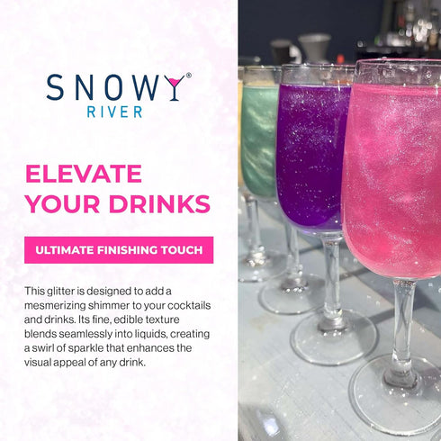 Snowy River Edible Pink Cocktail Glitter - All Natural Beverage Glitter for Cocktails, Wine, Champagne & Soda (4 Gram)