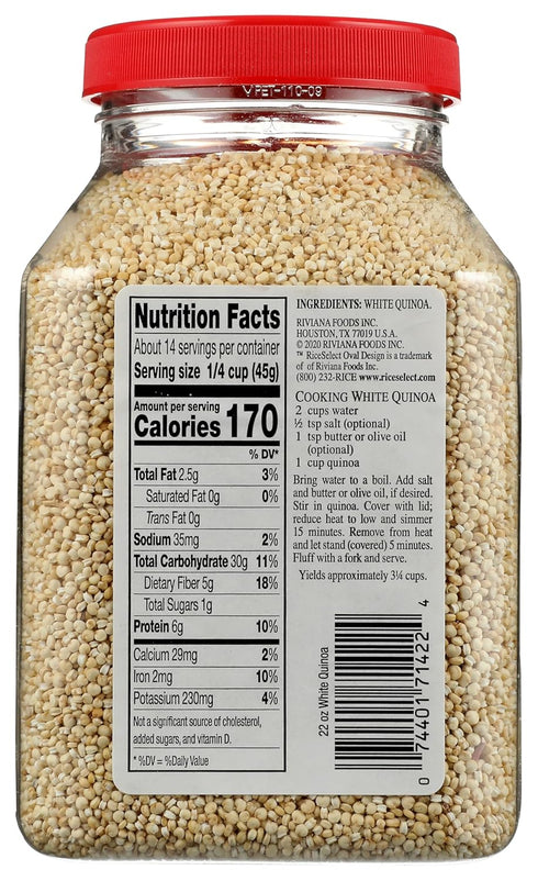 22-Ounce RiceSelect White Quinoa, Premium Gluten-Free Seed, Star-K Kosher, and Non-GMO Quinoa, Jar