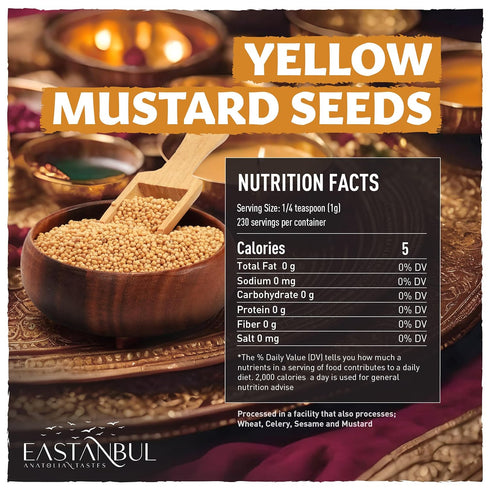 8.11oz, Eastanbul Mustard Seed, Yellow Mustard Seeds, Semilla de Mostaza, Ideal for Cooking, Premium, Whole, Natural