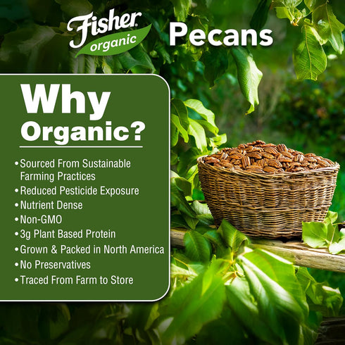 16 oz, Fisher Organic Pecans Halves USDA Certified Organic, Unsalted Raw Pecans, North American Grown, Non-GMO, No