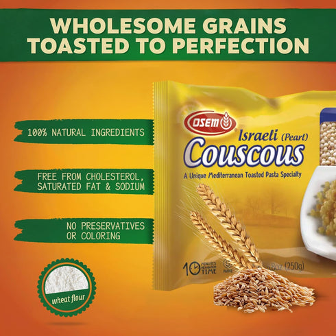 8.8oz (Pack 6) Osem Israeli Pearl Couscous - Wheat Couscous Pearls, Pearled Mediterranean Pasta Alternative, Original
