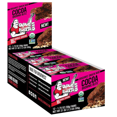 12 (Pack 1) Dave's Killer Bread Cocoa Brownie Blitz Organic Snack Bars, Individually Wrapped Snack Bars