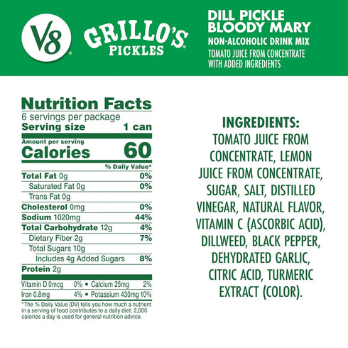 V8 8 oz (6 Pack) Grillo's Pickles Dill Pickle Bloody Mary Mix, fl Can