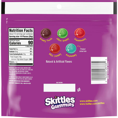Skittles Gummy 24oz Candy Original and Wild Berry Sharing Size Bags Bundle - Includes Total