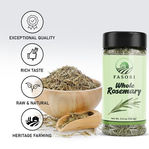 (3.5oz) Fasori Rosemary Whole Leaves Premium Dried Whole Rosemary Herb, Aromatic Mediterranean Spice for Cooking