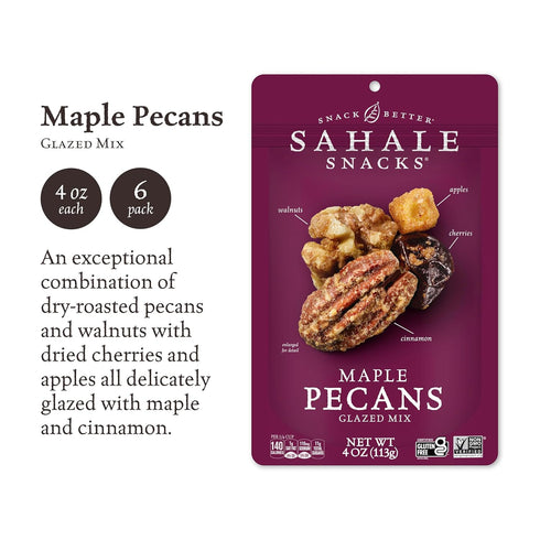 4 oz (6 Packs) Sahale Snacks Maple Pecans Glazed Mix, Pouches Dry-Roasted, Deluxe Mixed Nuts with Cherries, Apples