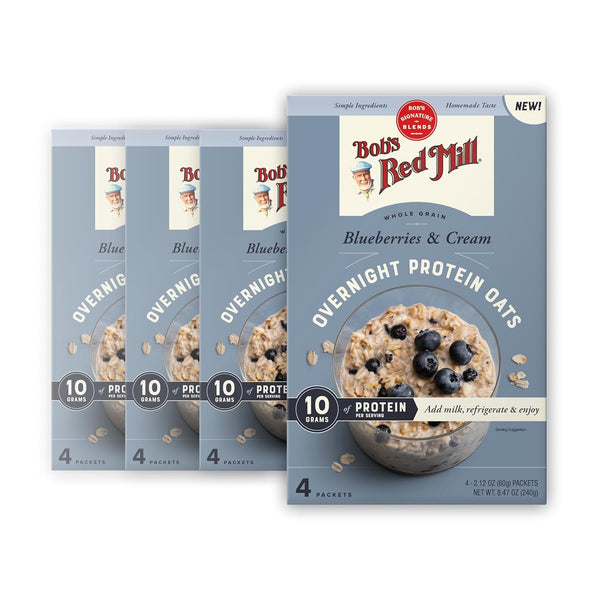 Bob's Red Mill Overnight Protein Oats, Blueberries & Cream, 16 Packets Total,
