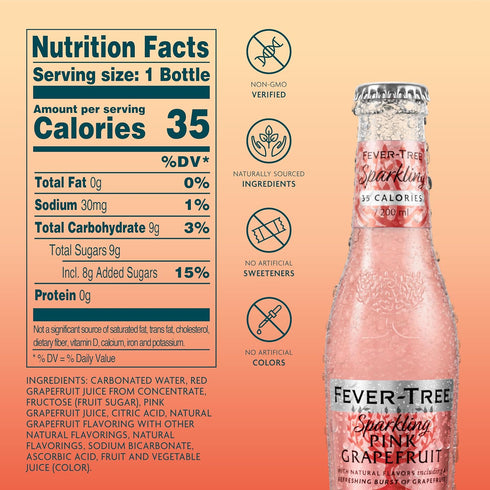 6.8 oz Pack 24 Fever-Tree Sparkling Pink Grapefruit Premium Soda Mixer for Cocktails and Mocktails, fl Bottles