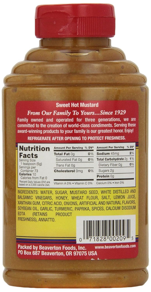 13 (Pack 6) Beaver Sweet Hot Mustard, Ounce Squeeze Bottle