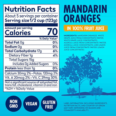 100% 23.5 oz 8 Pack Dole Mandarin Oranges in Fruit Juice - Dole Resealable Fruit Jars - Rich Source of Vitamin C