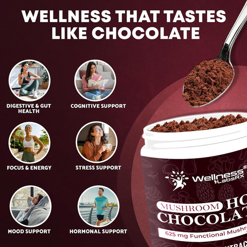 10:1 30 Mushroom Hot Chocolate Powder with Reishi Extract, Hot Cocoa Powder Caffeine-Free Mushroom Coffee Alternative