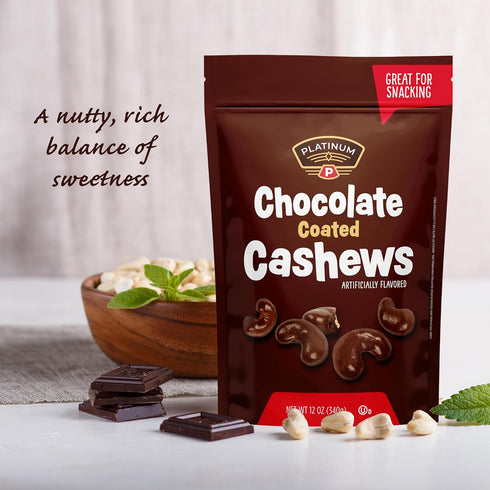 Platinum 12 oz Packs - Chocolate Coated Cashews Resealable Pouch | Chocolate Candy Covered Flavored Cashew, Roasted