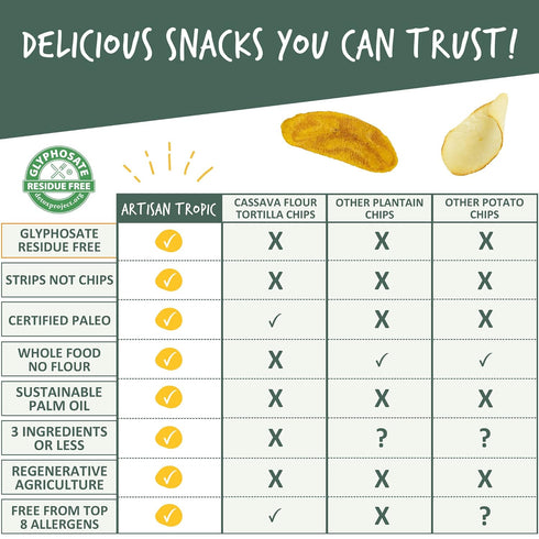 6 Pack, 1oz 30 ARTISAN TROPIC Plantain Strips Sea Salt - - Vegan, Paleo, Gluten Free Chips - Individual Bags Healthy