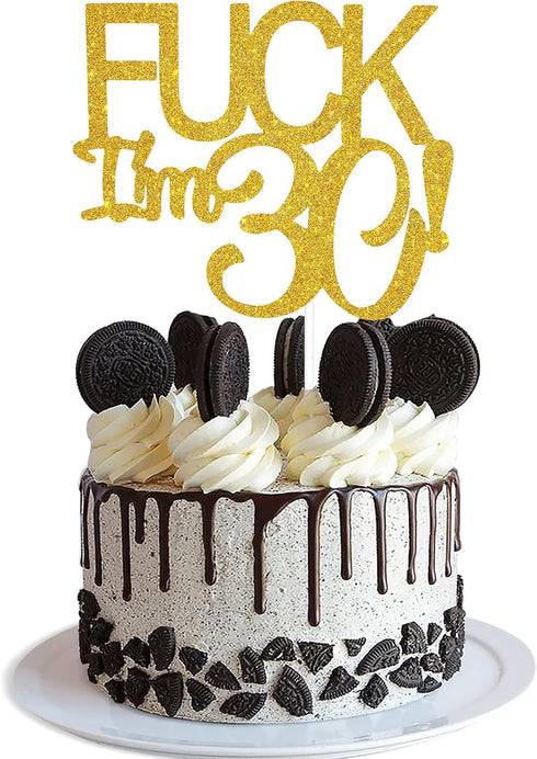 Gold Glitter Funny Happy 30 Birthday Cake Topper - 30th Cake Topper for Men and Women Birthday Party Decoration