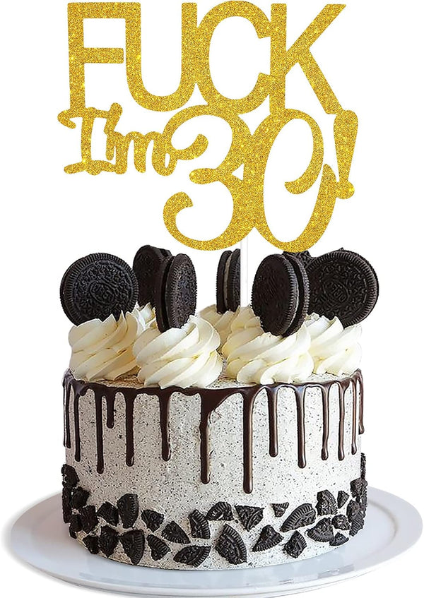 Gold Glitter Funny Happy 30 Birthday Cake Topper - 30th Cake Topper for Men and Women Birthday Party Decoration