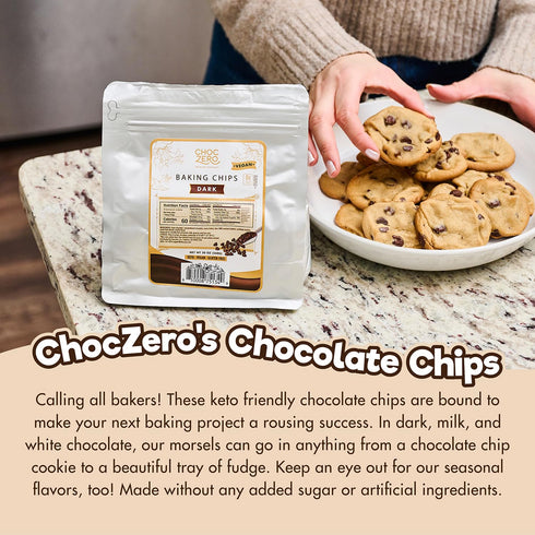 20 oz ChocZero White Chocolate Chips, No Added Sugar, Keto & Low Carb, Gluten Free, No Sugar Alcohols, Bag for Baking