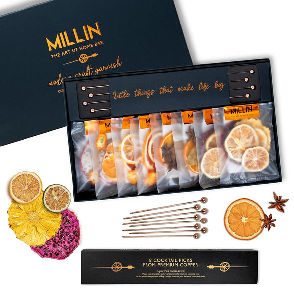 MILLIN GOURMET GARNISH GIFT SET with COCKTAIL PICKS I 100% Natural Dehydrated