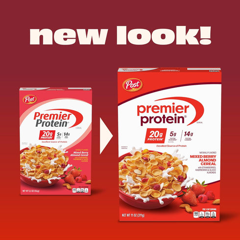 20g 9 OZ Premier Protein Mixed Berry Almond Cereal, Protein Cereal Flakes Mixed with Dried Berries and Sliced Almonds