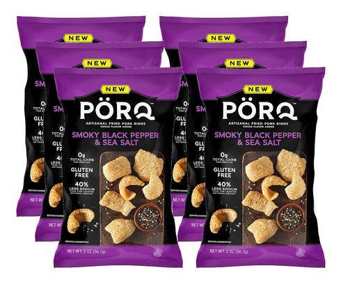 PORQ Artisanal Fried Pork Rinds, Smoky Black Pepper & Sea Salt with