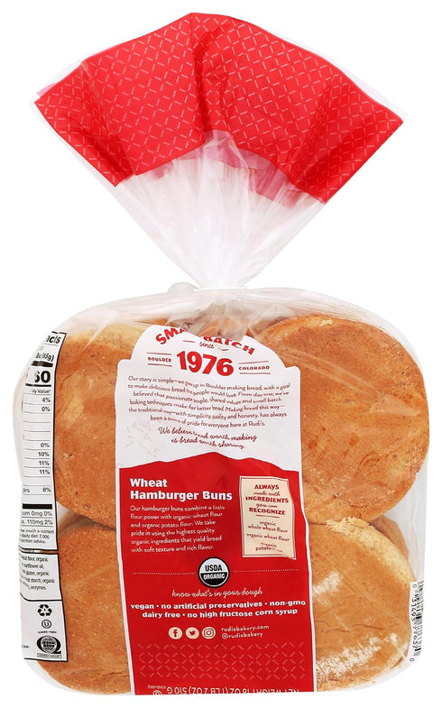 Rudis 18 OZ BAKERY Organic Wheat Hamburger Buns