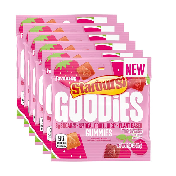STARBURST GOODIES FaveREDS Plant-Based Fruit Gummy Candy, 1.8 Oz Bag, 12 Pack