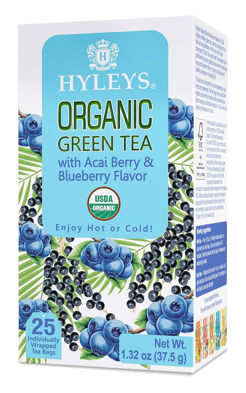 Hyleys Organic Green Tea Acai Berry and Blueberry Flavor - 25 Bags Tea