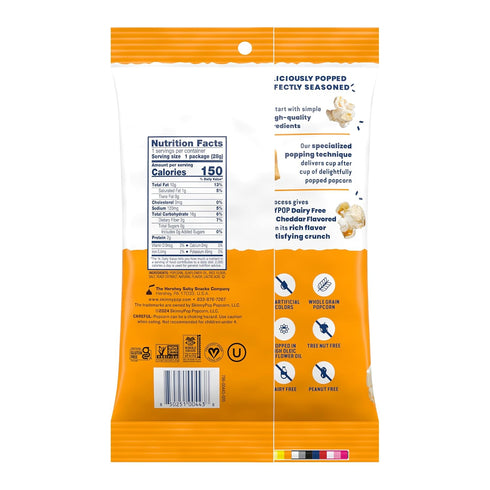 1oz (12ct) SkinnyPop Popcorn, White Cheddar, Whole Grain, Dairy-Free Snack, Bags