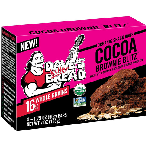 4 (Pack 2) Dave's Killer Bread Cocoa Brownie Blitz Organic Snack Bars, Individually Wrapped Snack Bars