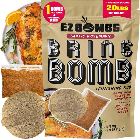 EZ Bombs Garlic Rosemary Brine Bomb Seasoning with Finishing Rub, Pack of