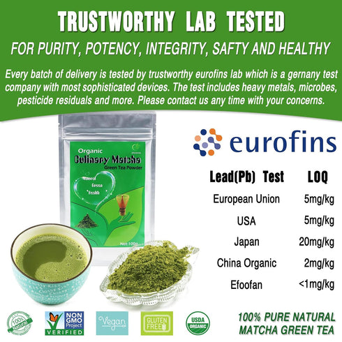 EFOOFAN Organic Matcha Green Tea Powder, Culinary Grade, 3.53oz, Vegan, Sugar Free, USDA/JAS/EC Certified, Japanese