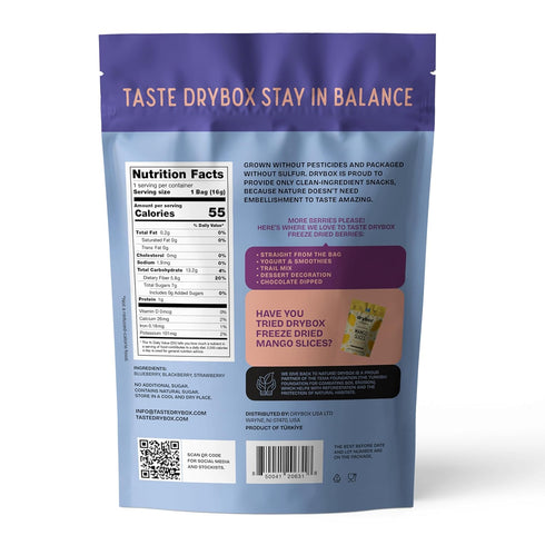 100% 0.56 oz 1 pack Drybox Freeze Dried Mixed Berries | Natural Fruit | Freeze Dried Berry Source | No Sugar