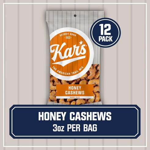 3 oz Packs Pack 12, Kars Nuts Honey Cashews, Individual Snack Bulk of Gluten-Free Snack Mix