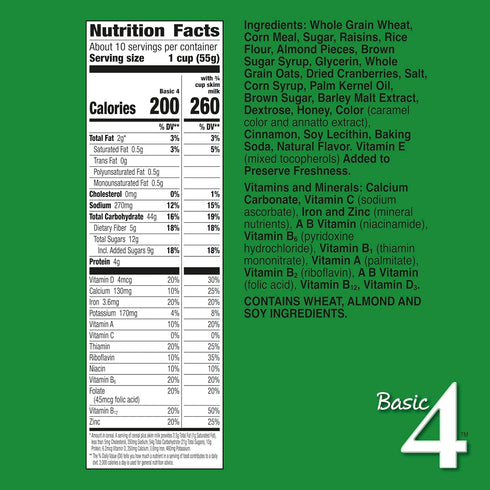 Basic 4 19.8 oz (Pack 6) Heart Healthy Cereal, Fruit and Nut Fiber Cereal with Whole Grain